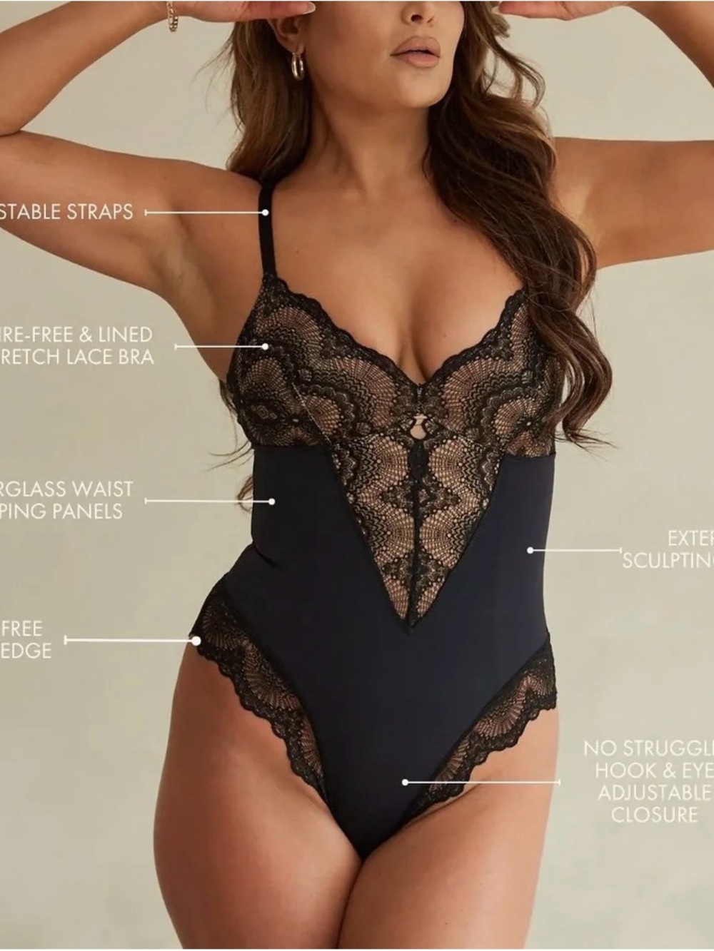 Pinsy-Black Lace-Front Sculpting Bodysuit - Women's Shapewear size small